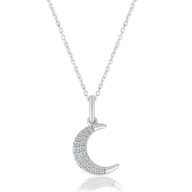 Diamond Crescent Moon Pendant in Sterling Silver &#40;1/8 ct. tw.&#41; – Image 1 of 3
