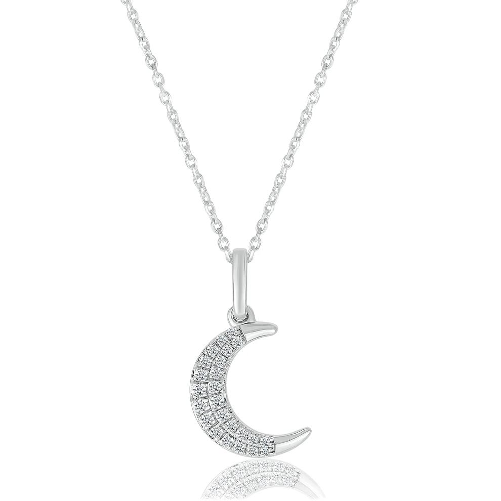 Diamond Crescent Moon Pendant in Sterling Silver (1/8 ct. tw.) – Image 1 of 3