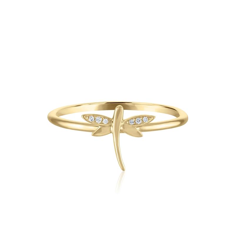 Diamond Accent Dragonfly Ring in 10K Yellow Gold – Image 1 of 3