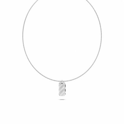 Men's Striped Design Dog Tag Pendant Necklace in Sterling Silver