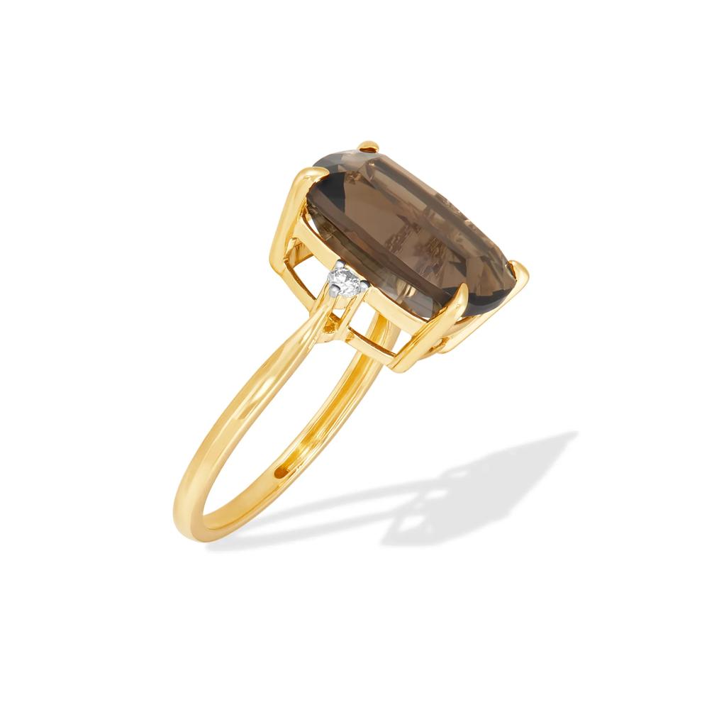 Smoky Quartz and Diamond Accent Ring in 10K Yellow Gold – Image 4 of 4