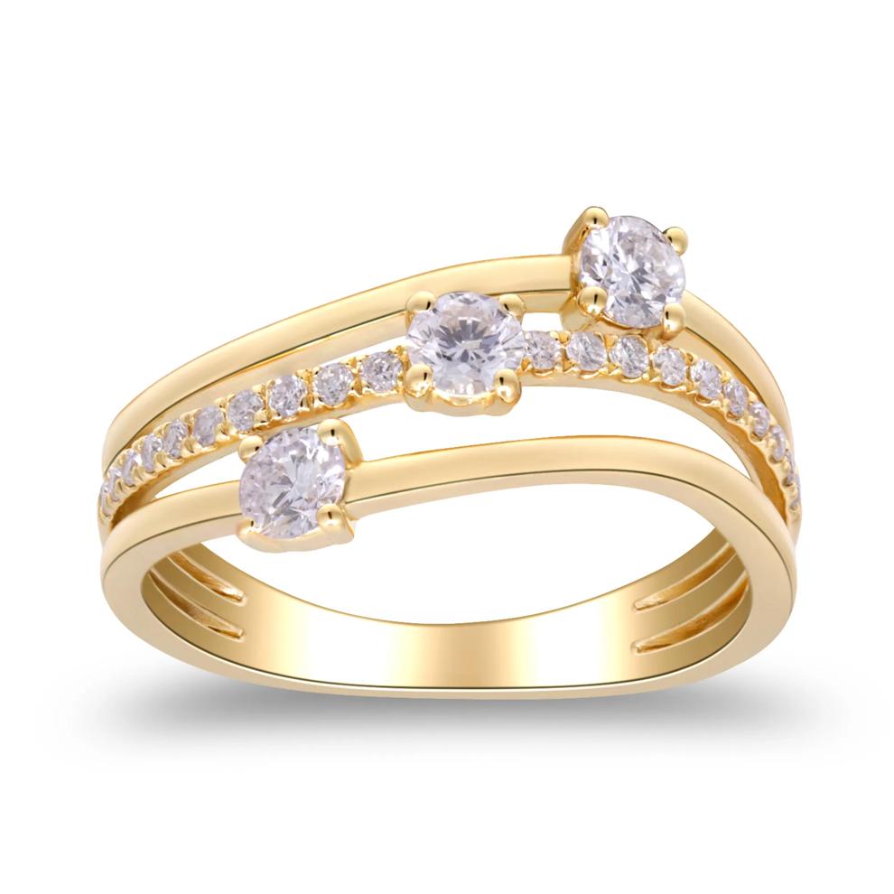 Diamond Three-Row Ring in 10K Yellow Gold (1/2 ct. tw.) – Image 2 of 5