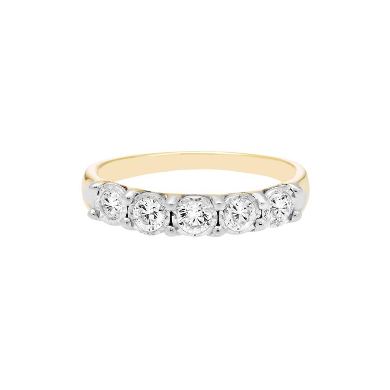 Five-Stone Diamond Wedding Band with Illusion Settings in 10K Yellow Gold &#40;1/2 ct. tw.&#41; – Image 1 of 3