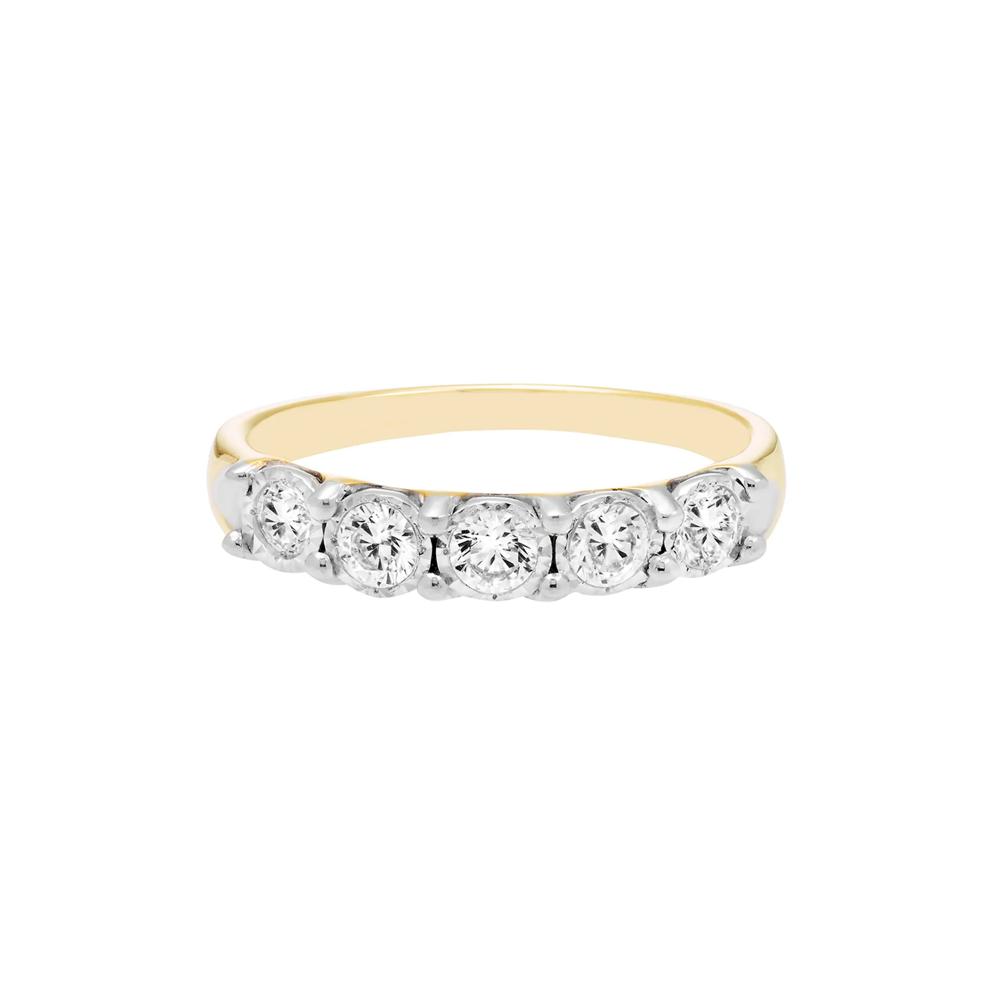 Five-Stone Diamond Wedding Band with Illusion Settings in 10K Yellow Gold (1/2 ct. tw.) – Image 1 of 3