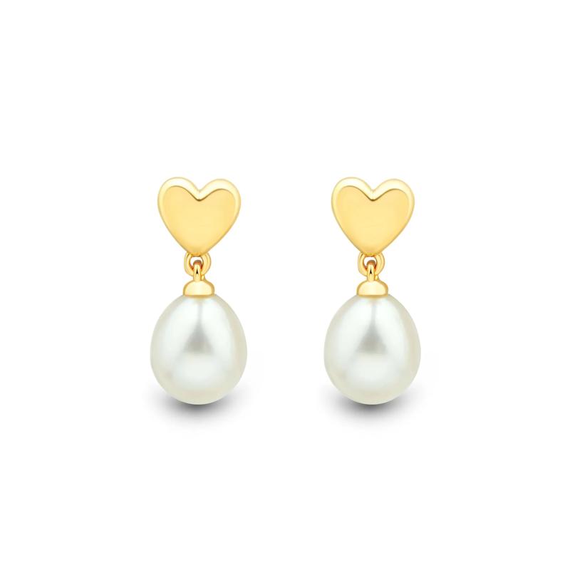 Puff Heart Freshwater Pearl Drop Earrings in Vermeil – Image 2 of 2