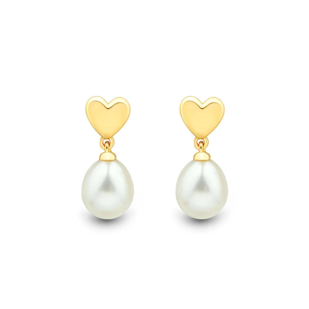 Puff Heart Freshwater Pearl Drop Earrings in Vermeil – Image 2 of 2