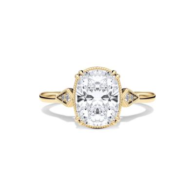 Lab Grown Diamond Elongated Cushion-Cut Center Engagement Ring in 14K Yellow Gold (2 ct. tw.)