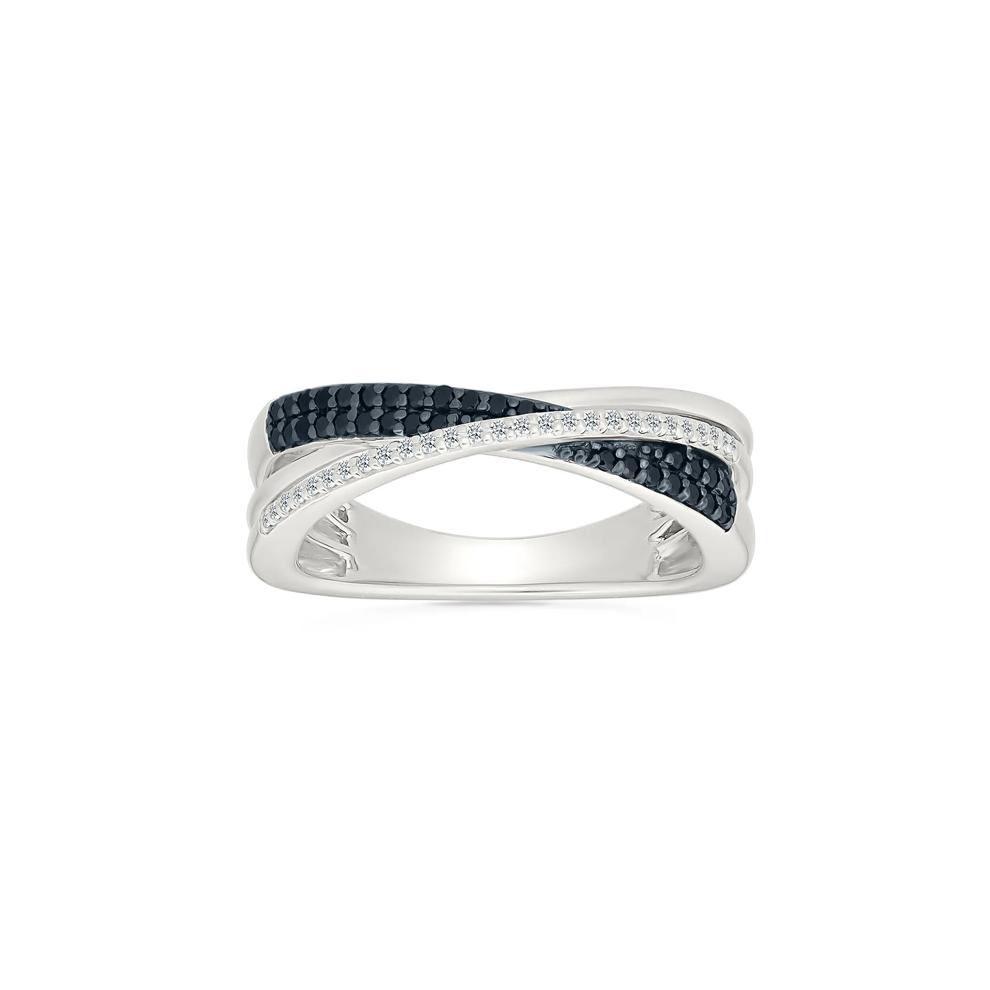 Black and White Diamond Crossover Ring in Sterling Silver (1/4 ct. tw.) – Image 5 of 5