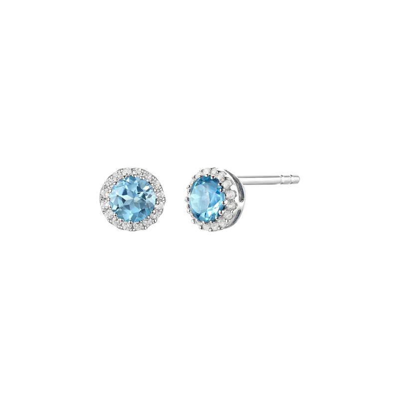 Diamond &amp; Blue Topaz Stud Earrings in 14K White Gold – Image 1 of 1