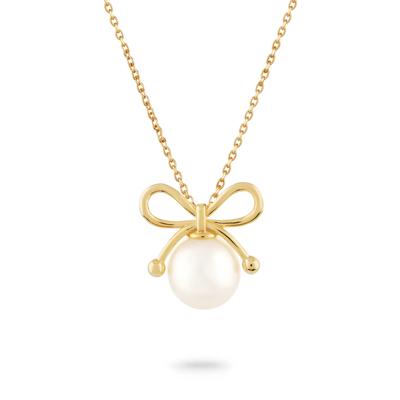 Freshwater Cultured Pearl Bow Pendant Necklace in Vermeil