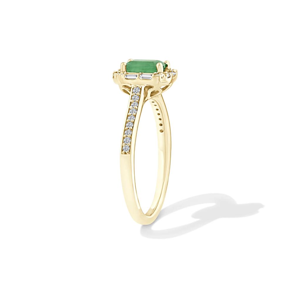 Emerald &amp; Diamond Art Deco-Inspired Halo Ring in 10K Yellow Gold (1/4 ct. tw.) – Image 3 of 4