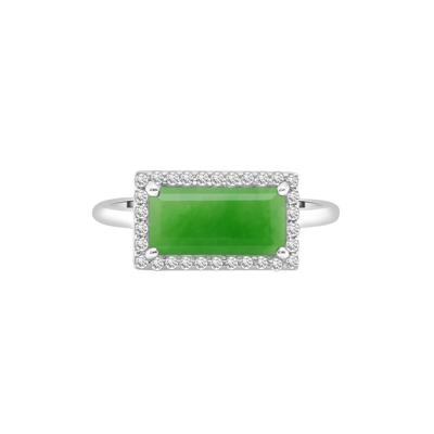 Jade and Lab-Created White Sapphire Cocktail Ring in Sterling Silver