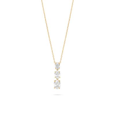 Lab Grown Diamond Three-Stone Oval Drop Pendant Necklace in 10K Yellow Gold (1 ct. tw.)