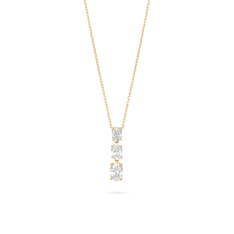 Lab Grown Diamond Three-Stone Oval Drop Pendant Necklace in 10K Yellow Gold (1 ct. tw.) – Image 1 of 4