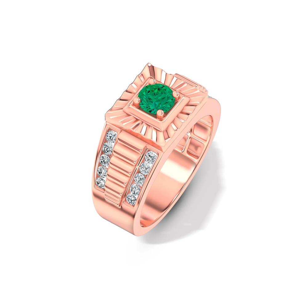 Men's Lab-Created Emerald &amp; Lab Grown Diamond Ring in 10K Rose Gold (1/2 ct. tw.) – Image 4 of 4