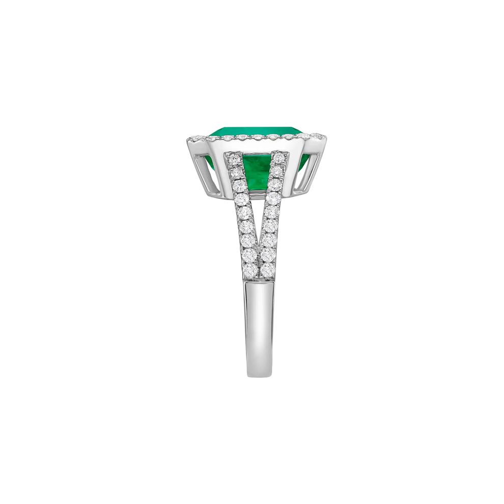 Emerald and Diamond Halo Split Shank Ring in 14K White Gold (5/8 ct. tw.) – Image 2 of 4