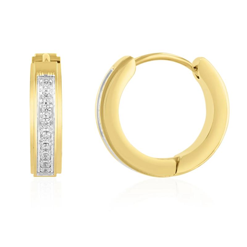 Diamond Huggie Hoop Earrings in Yellow Ion-Plated Stainless Steel &#40;1/7 ct. tw.&#41; – Image 2 of 2