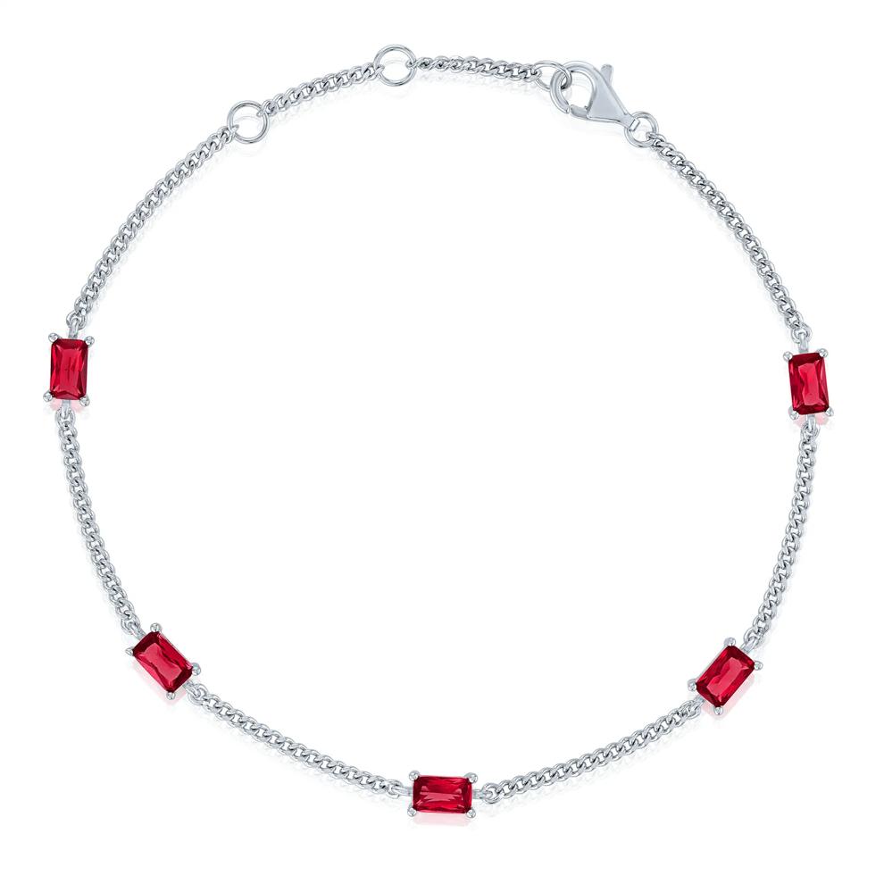 Lab-Created Ruby Mini Cuban Link Station Bracelet in Sterling Silver, 7.5" – Image 1 of 1