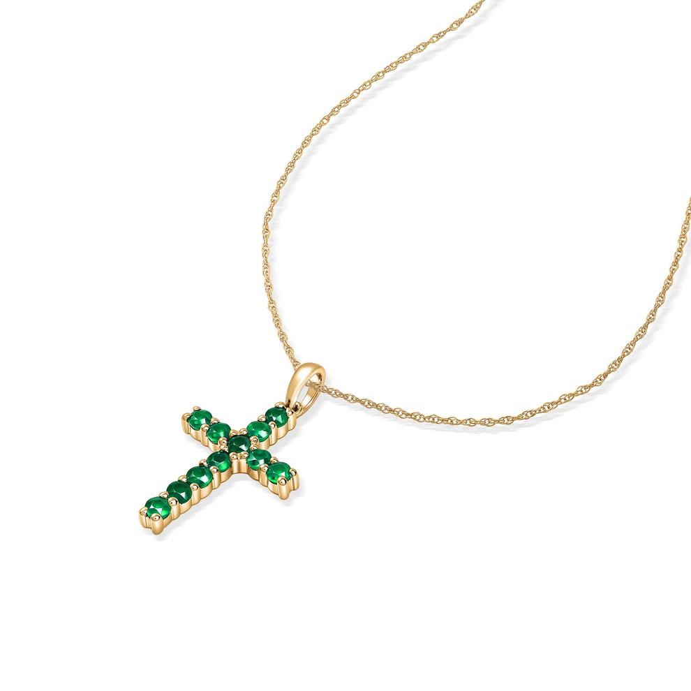 Emerald Cross Pendant in 10K Yellow Gold – Image 4 of 4