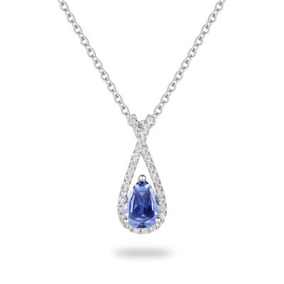 Pear-Shaped Tanzanite & Diamond Pendant Necklace in 10K White Gold (1/7 ct. tw.)
