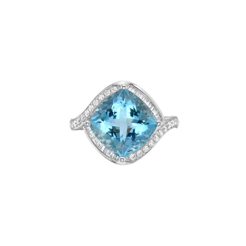 Cushion-Cut Aquamarine and Diamond Ring in 14K White Gold &#40;5/8 ct. tw.&#41; – Image 1 of 5