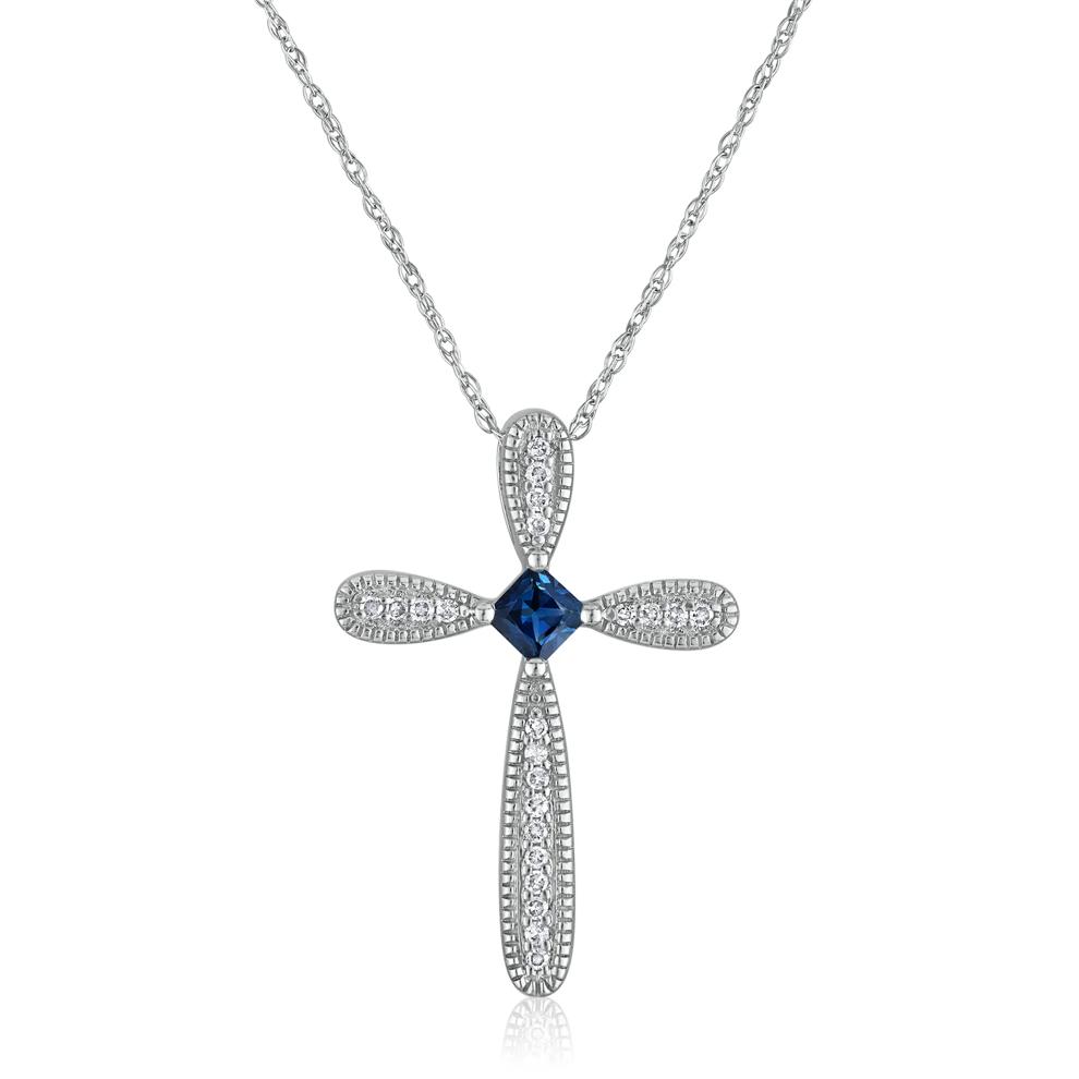 Blue Sapphire Cross Pendant in 14K White Gold (1/10 ct. tw.) – Image 1 of 3