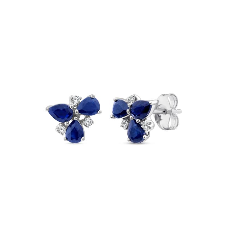 Pear-Shaped Blue Sapphire and Diamond Accent Cluster Stud Earrings in 10K White Gold – Image 2 of 2