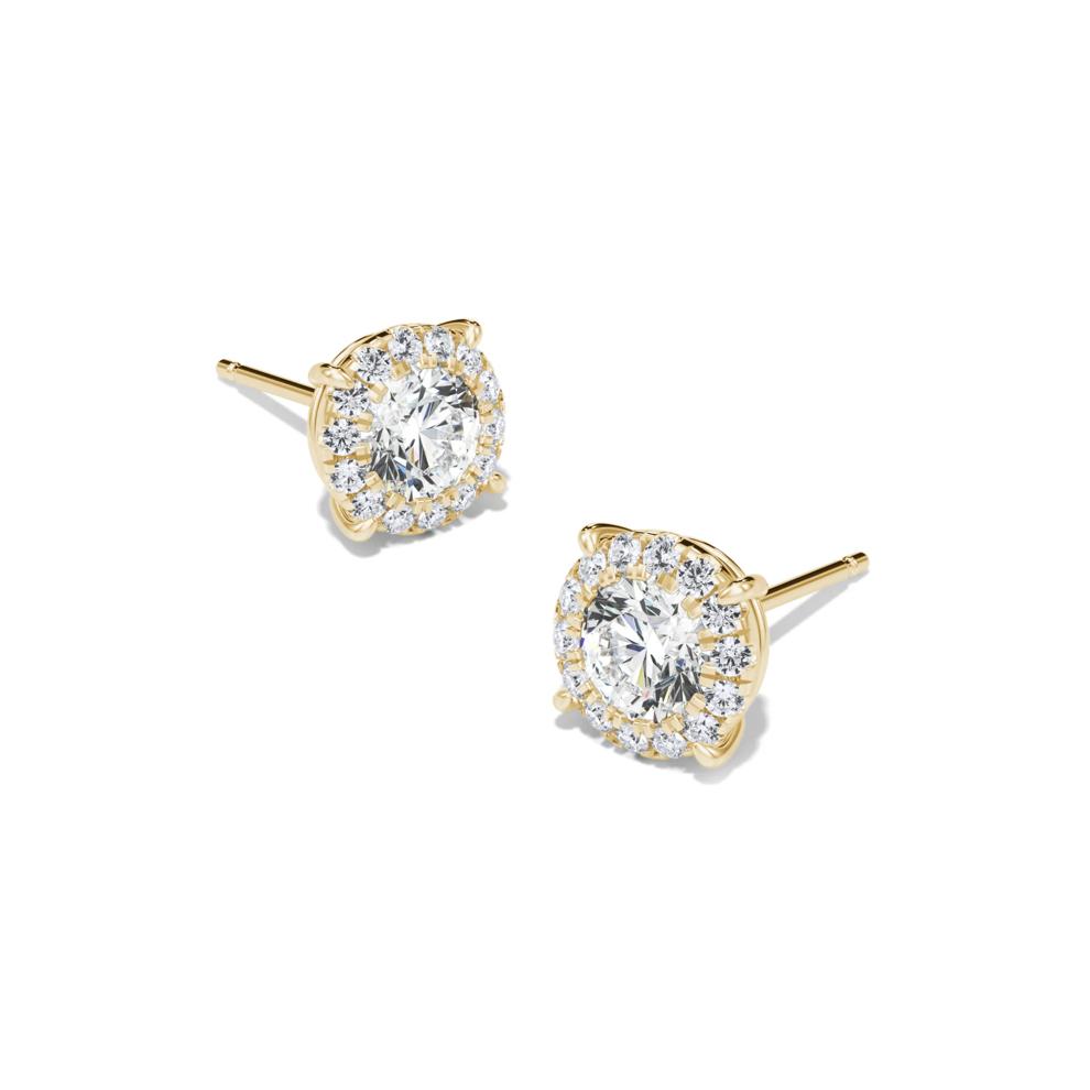 Lab Grown Diamond Round Halo Earrings in 14K Yellow Gold (1 ct. tw.) – Image 1 of 2