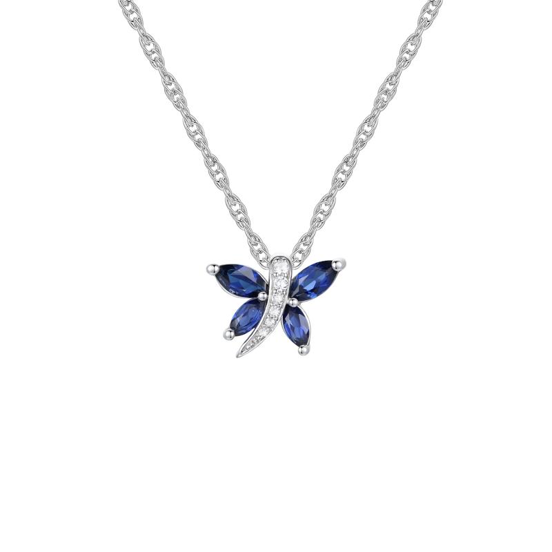 Lab Created Blue Sapphire Butterfly Pendant in Sterling Silver – Image 1 of 3