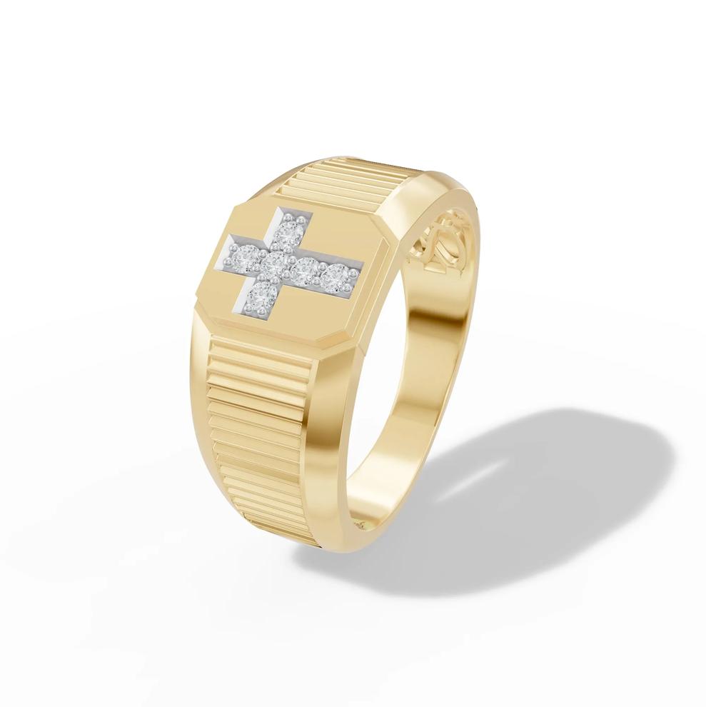 Men's Lab Grown Diamond Cross Ring in 10K Yellow Gold (1/7 ct. tw.) – Image 2 of 4