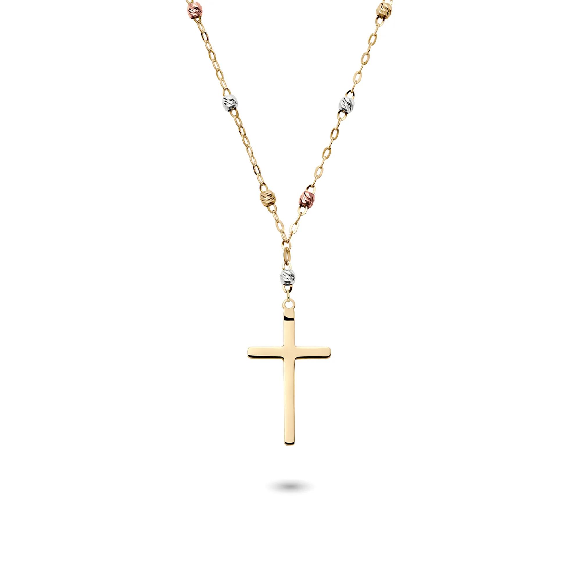 Tricolor Bead Cross Necklace in 14K Gold | Helzberg