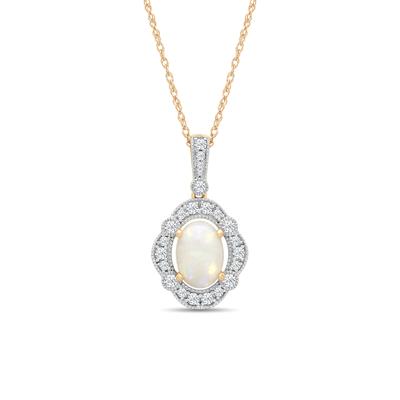 Opal & Diamond Halo Pendant Necklace in 10K Yellow Gold (1/5 ct. tw.)