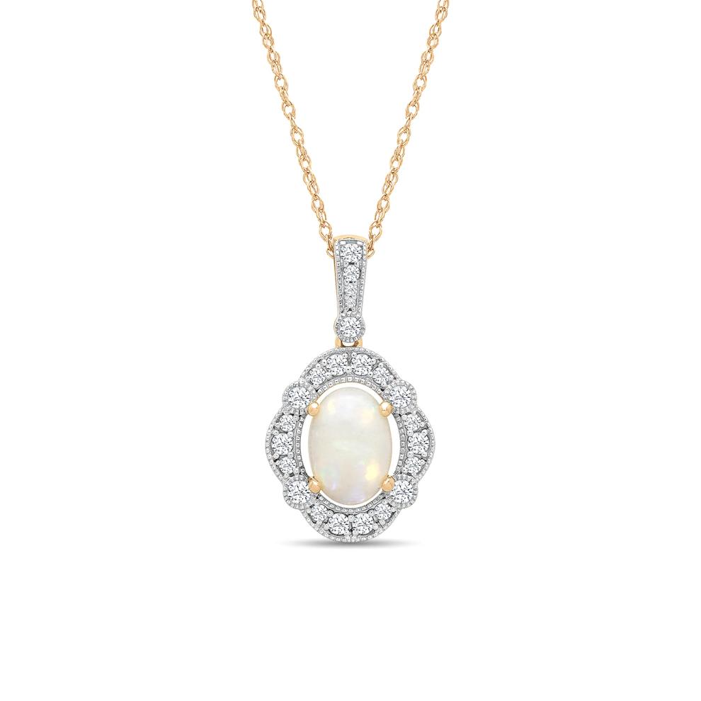 Opal &amp; Diamond Halo Pendant Necklace in 10K Yellow Gold (1/5 ct. tw.) – Image 1 of 4