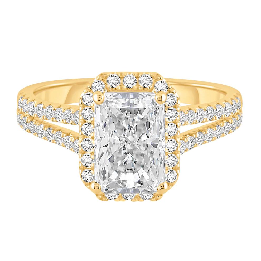 Lab Grown Diamond Radiant-Cut Halo Engagement Ring in 14K Yellow Gold (3 ct. tw.) – Image 1 of 4