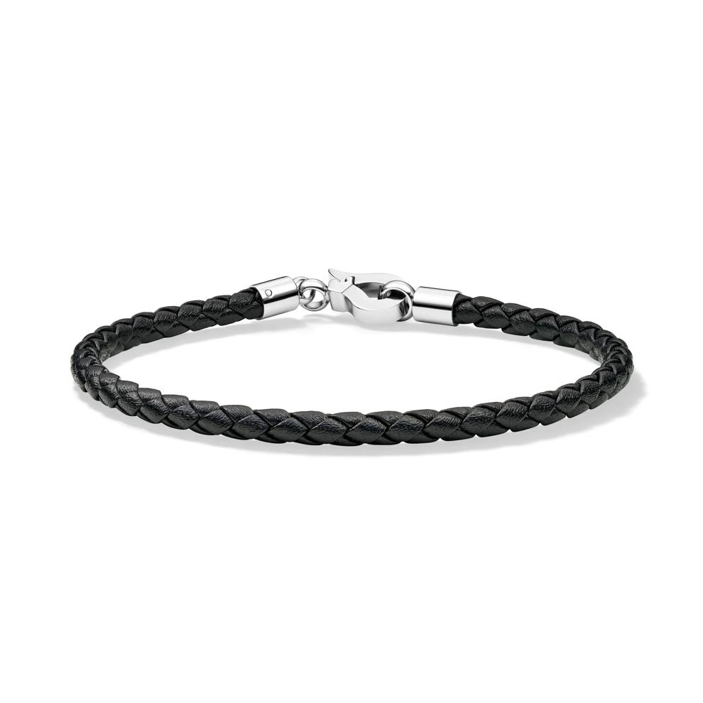 Men's Black Woven Leather Bracelet with Stainless Steel – Image 1 of 7
