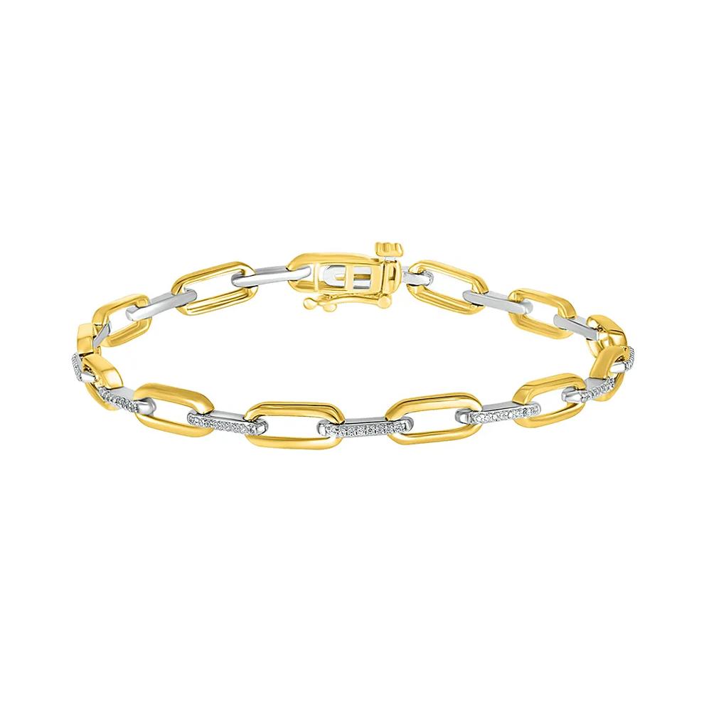 Paperclip Chain Bracelet with Diamonds in 10K Yellow &amp; White Gold (1/4 ct. tw.) – Image 1 of 1