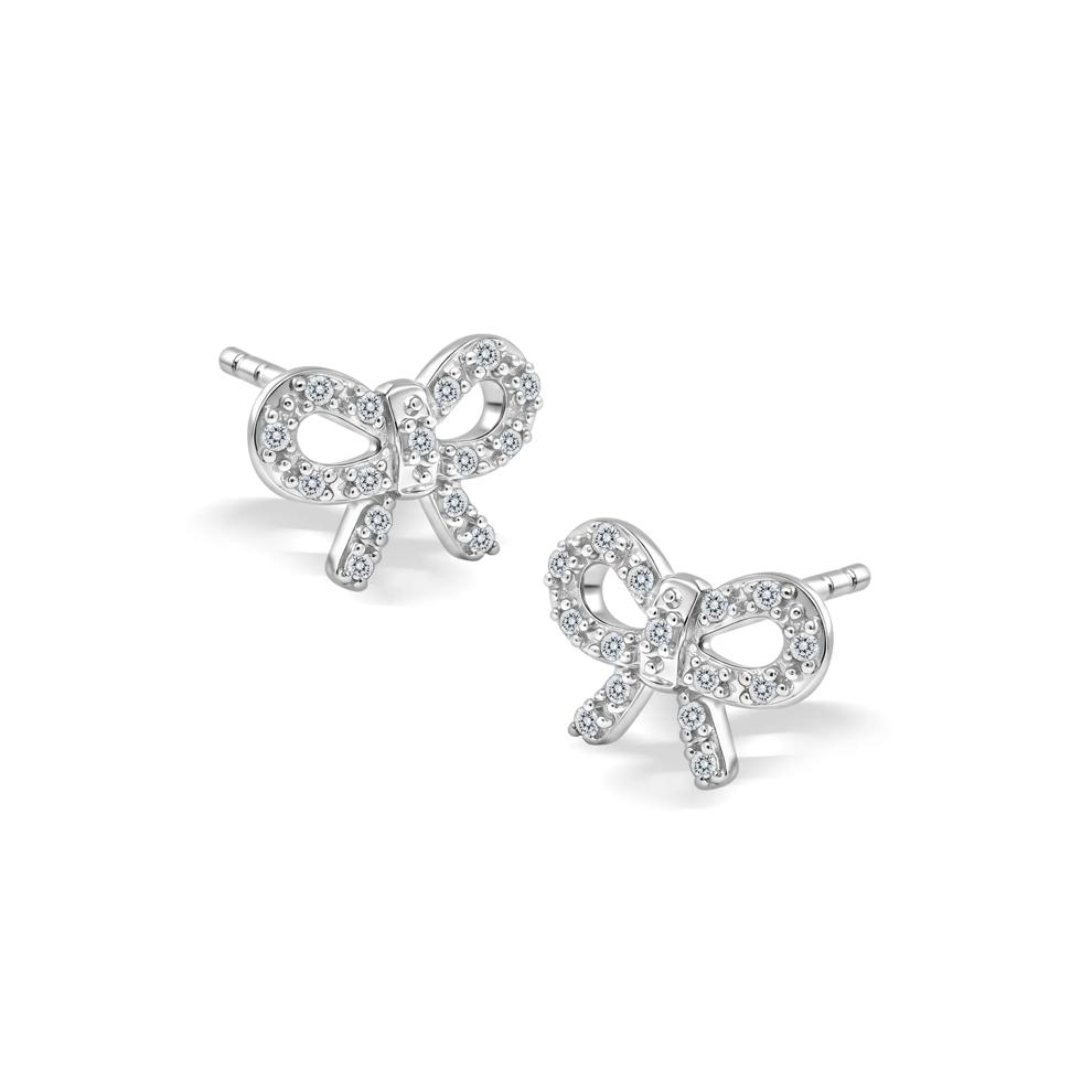 Diamond Bow Stud Earrings in Sterling Silver (1/10 ct. tw.) – Image 1 of 2