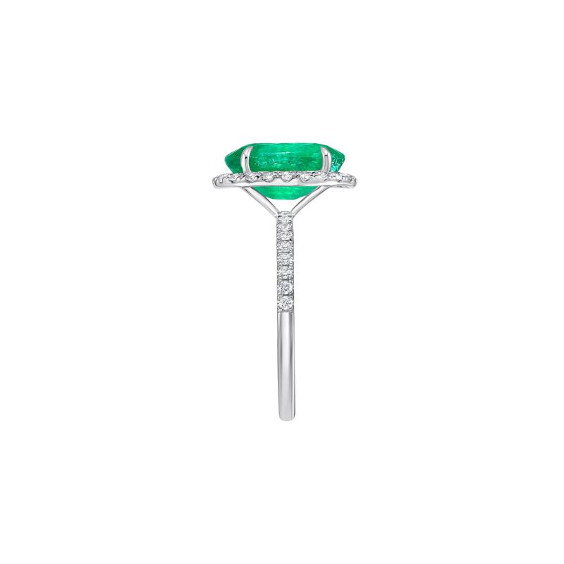 Emerald Oval &amp; Diamond Halo Ring in 14K White Gold &#40;3/8 ct. tw.&#41; – Image 3 of 3