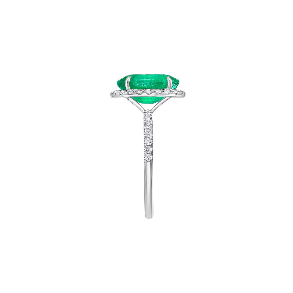 Emerald Oval &amp; Diamond Halo Ring in 14K White Gold (3/8 ct. tw.) – Image 3 of 3
