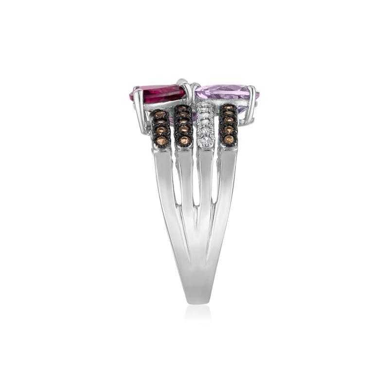 Amethyst, Garnet, Smoky Quartz and Diamond Multi-Row Ring in 10K White Gold – Image 3 of 3