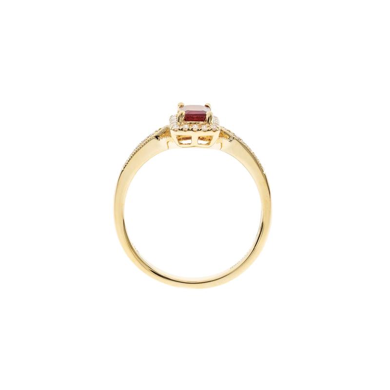 Emerald-Cut Ruby &amp; Diamond Ring in 10K Yellow Gold &#40;1/8 ct. tw.&#41; – Image 2 of 3