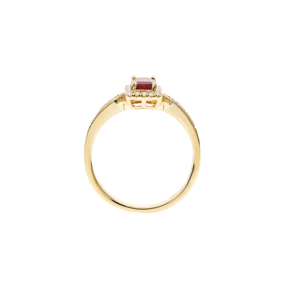 Emerald-Cut Ruby &amp; Diamond Ring in 10K Yellow Gold (1/8 ct. tw.) – Image 2 of 3