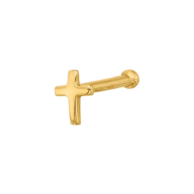 Polished Cross Nose Stud in 14K Yellow Gold, 20 Gauge – Image 1 of 3