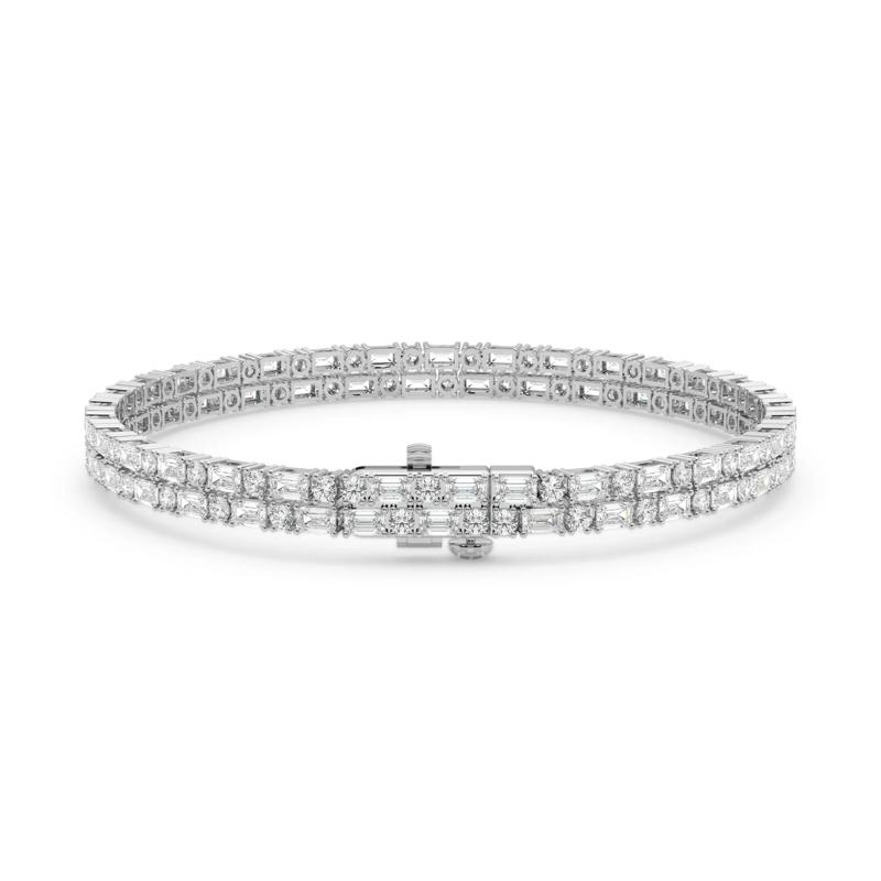 Lab Grown Diamond Alternating Round &amp; Emerald-Cut Tennis Bracelet in 14K White Gold &#40;7 ct. tw.&#41; – Image 2 of 2