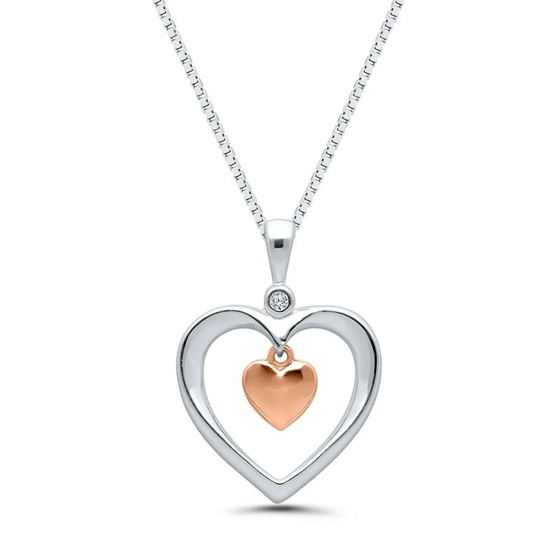 Diamond Dangle Heart Pendant in Sterling Silver – Image 1 of 3
