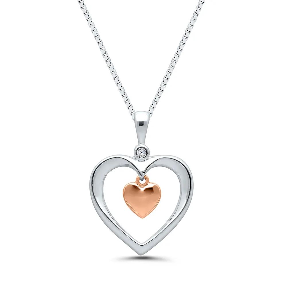 Diamond Dangle Heart Pendant in Sterling Silver – Image 1 of 3