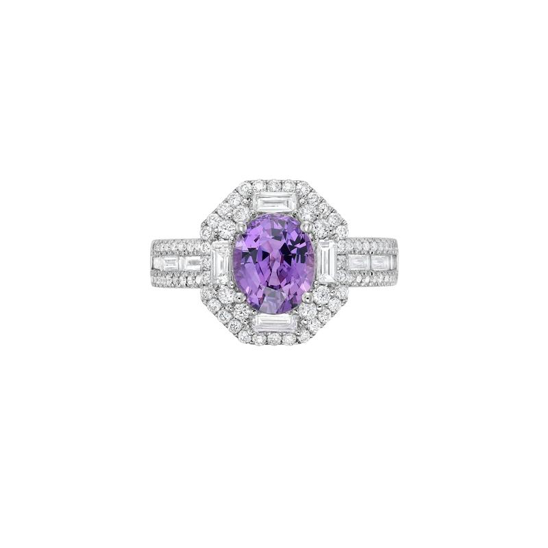 Purple Sapphire and Diamond Halo Ring in 14K White Gold &#40;1 ct. tw.&#41; – Image 1 of 4