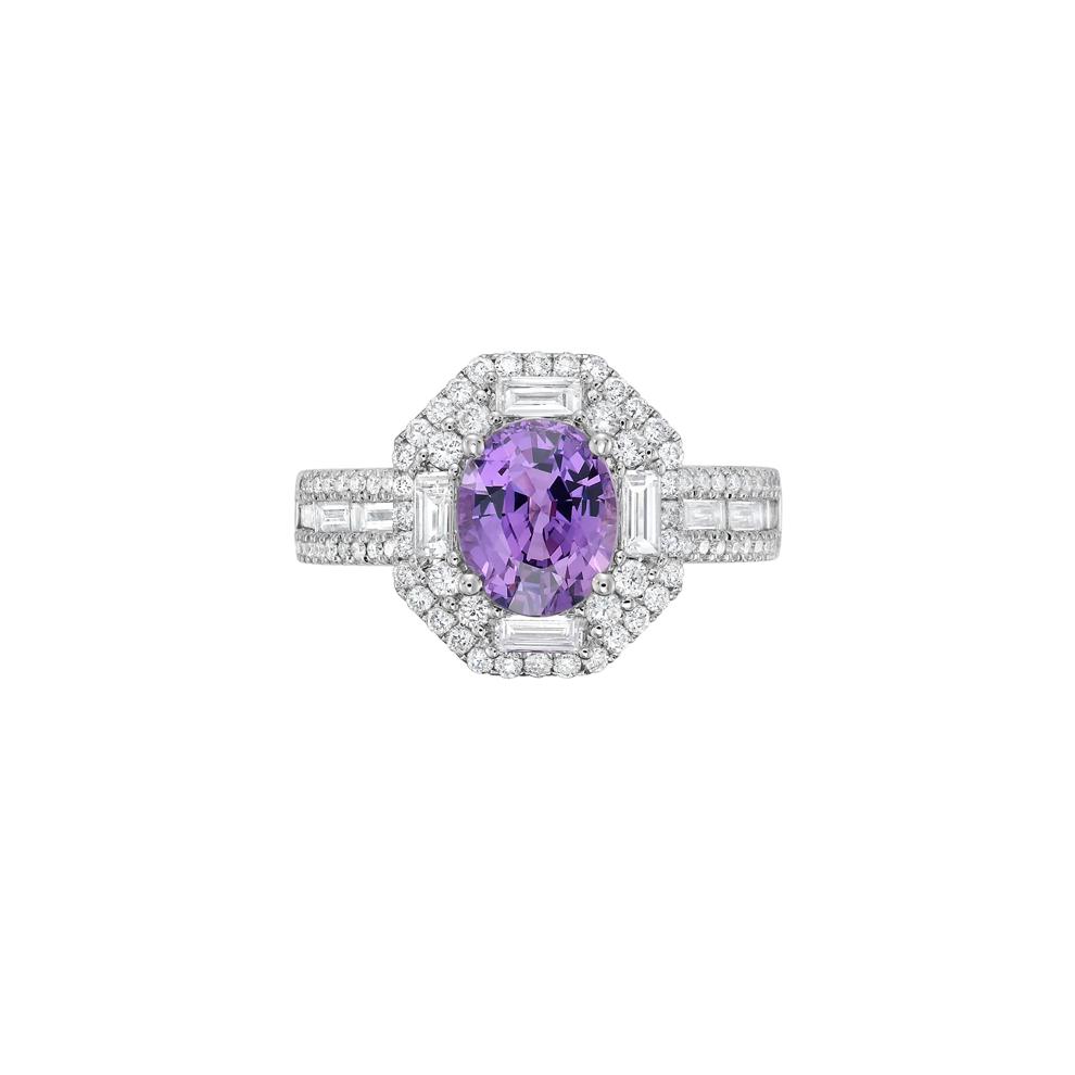 Purple Sapphire and Diamond Halo Ring in 14K White Gold (1 ct. tw.) – Image 1 of 4