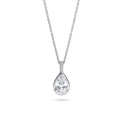 Lab-Created White Sapphire Pear-Shaped Pendant Necklace in Sterling Silver