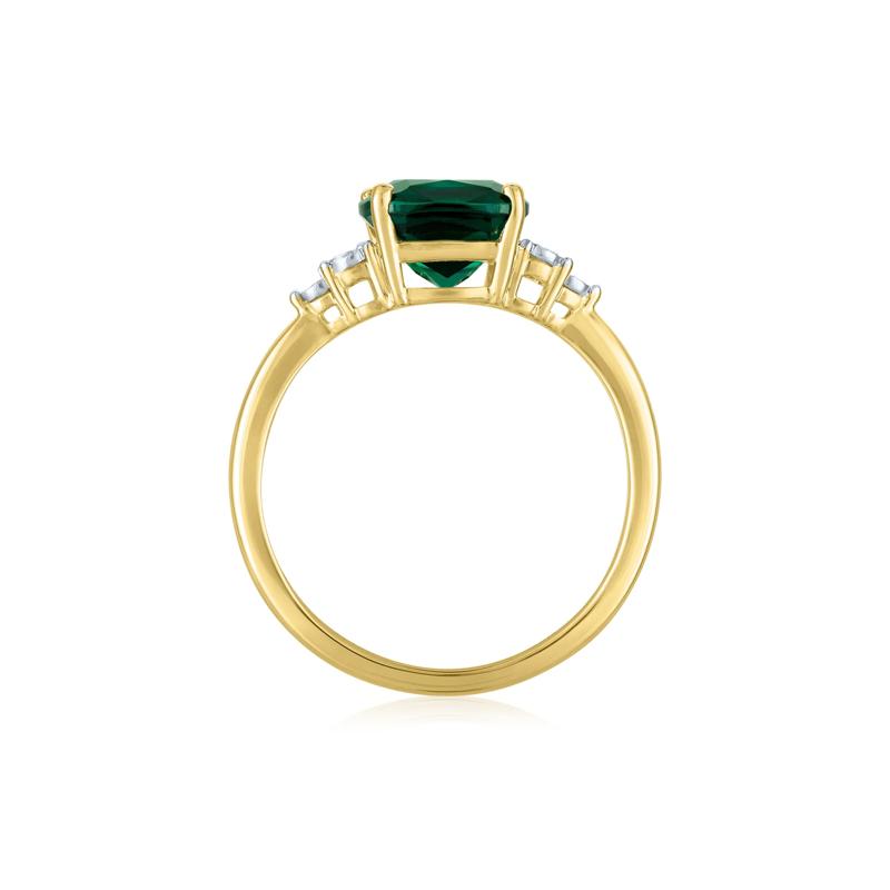Lab-Created Emerald and Diamond Accent Ring in 10K Yellow Gold – Image 2 of 3